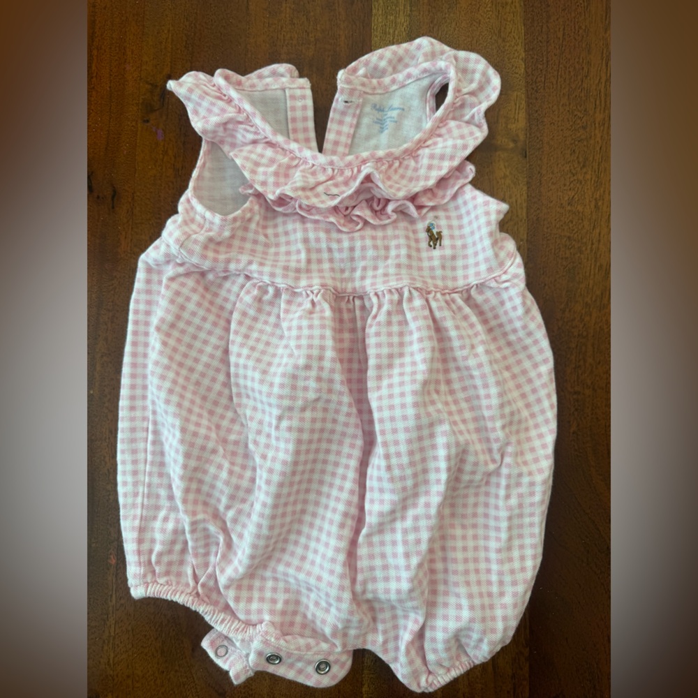 Ralph Lauren Pink Gingham Ruffle Baby Dress
